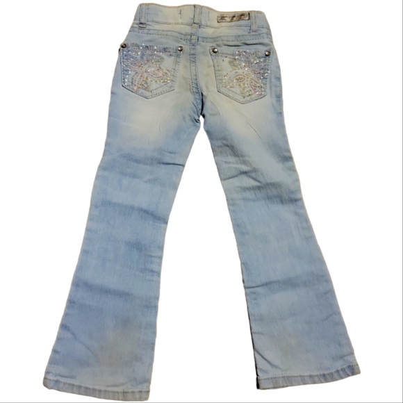 Girl's Lei Alexa Low-rise Slimboot Lt Blue Jeans Rhinestones Embroider Sz 4 - Picture 2 of 10